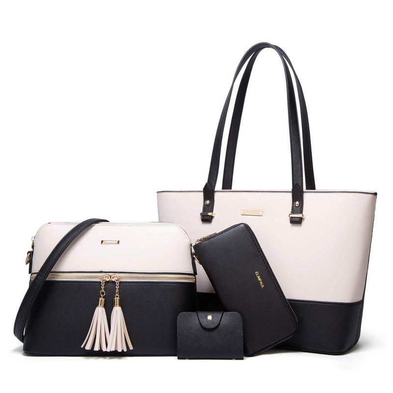 Lovematch Women Fashion Synthetic Leather Handbags Tote Bag Shoulder Bag Top Handle Satchel Purse Set 4pcs - Image 1